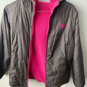 The North Face Reversible Jacket in Charcoal and Hot Pink Fleece